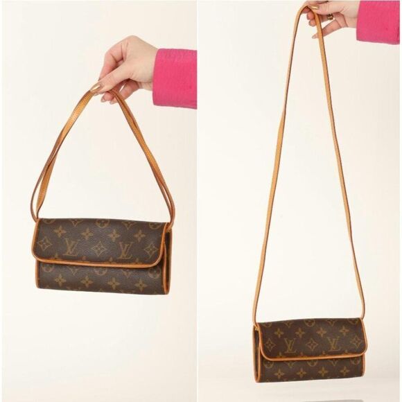 Authentic LOUIS VUITTON Pochette Twin Dark Brown Logo Monogram Shoulder … - Picture 2 of 12